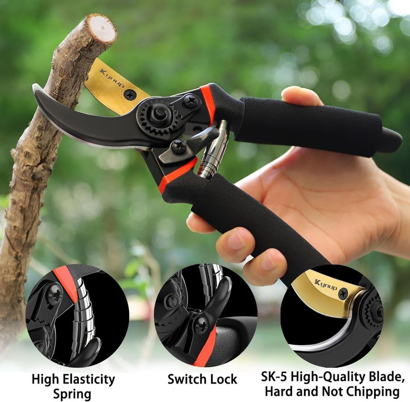 Kynup 3Pack Pruning Shears, Garden Shears, Pruning Shears for Gardening, Gardening Shears Scissors Clippers, Garden Tools Set with Gloves, Stainless Steel, Soft Grip Handle - Image 2